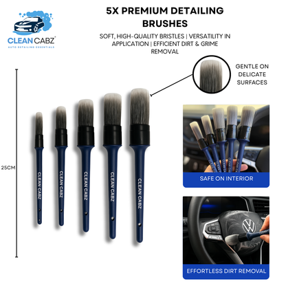 CleanCabz® Premium 7 Piece Car Detailing Brush Kit with Microfiber Cloth
