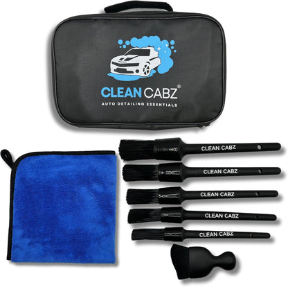 CleanCabz® 7-Piece Car Detailing Brush Kit with Microfiber Cloth