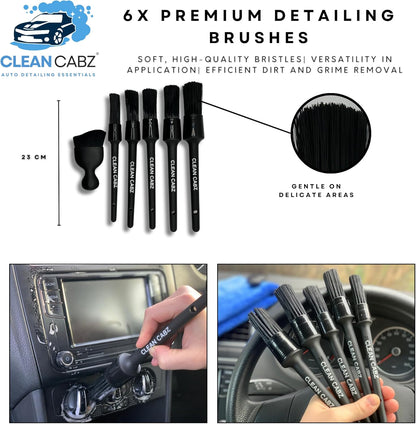 CleanCabz® 7-Piece Car Detailing Brush Kit with Microfiber Cloth