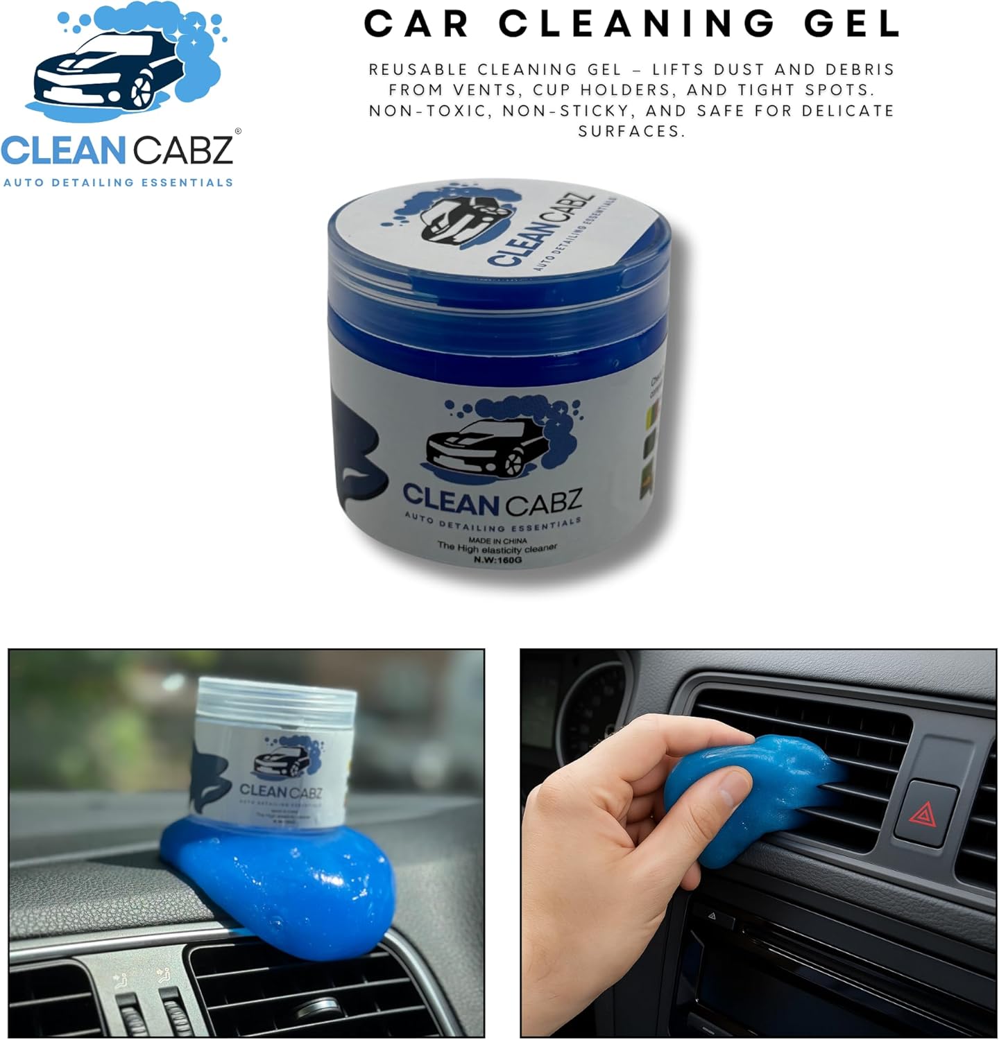 Clean Cabz® Premium Interior Cleaning Kit – 8 Piece Car Interior & Exterior Cleaning Set with Pet Hair Remover Tool - Car Cleaning Gel