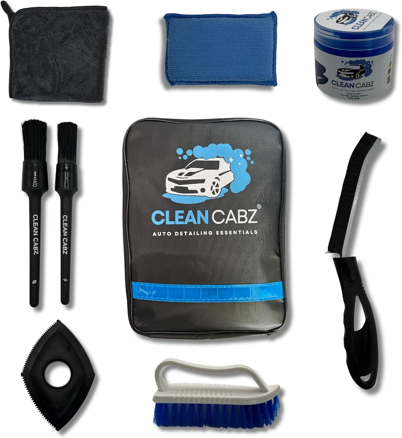 Clean Cabz® Premium Interior Cleaning Kit – 8 Piece Car Interior & Exterior Cleaning Set with Pet Hair Remover Tool - Car Cleaning Gel
