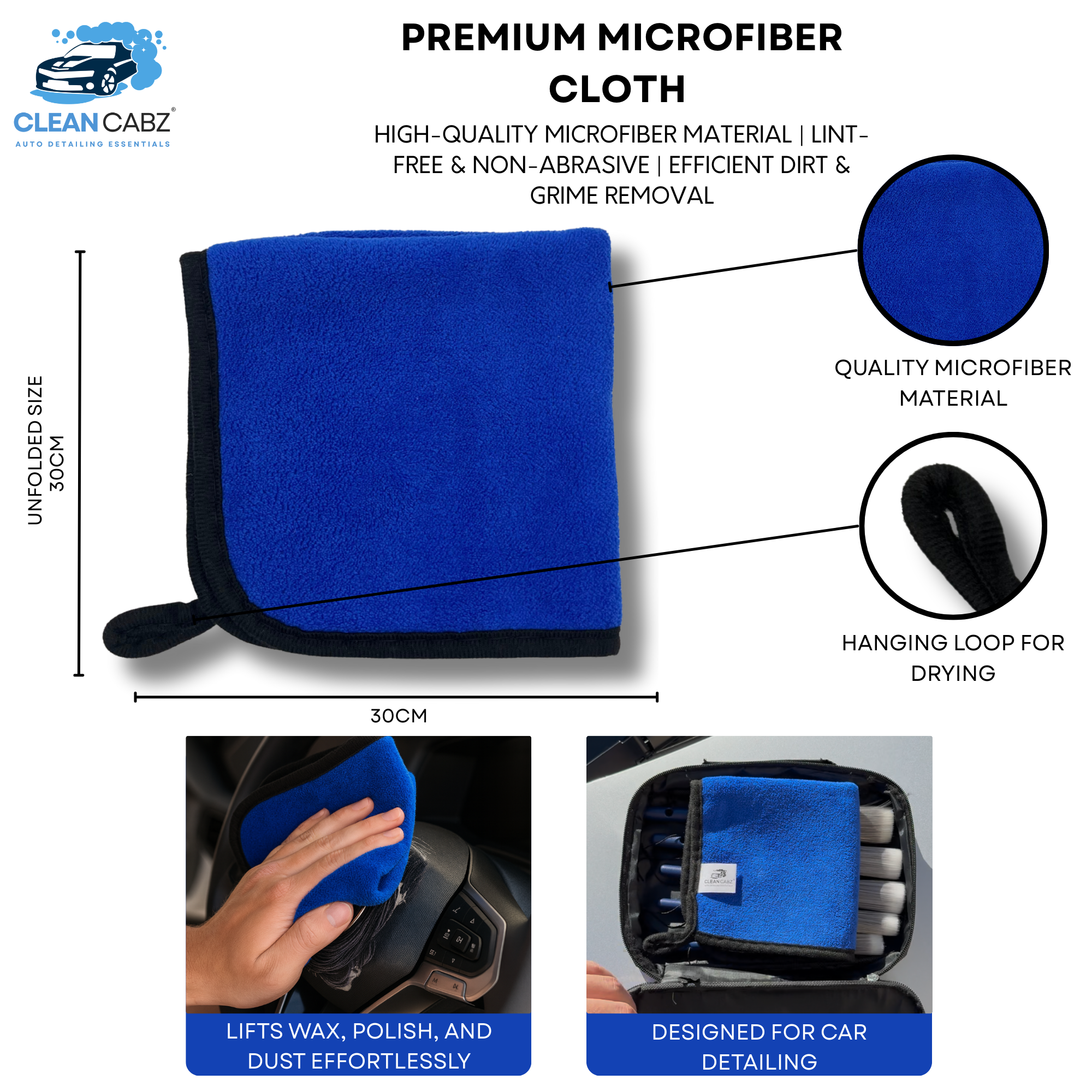 CleanCabz® Premium 7 Piece Car Detailing Brush Kit with Microfiber Cloth